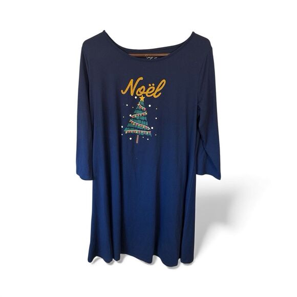 City Streets Noel swing dress nightshirt Christmas navy Tree Comfy Party Large - Picture 2 of 8